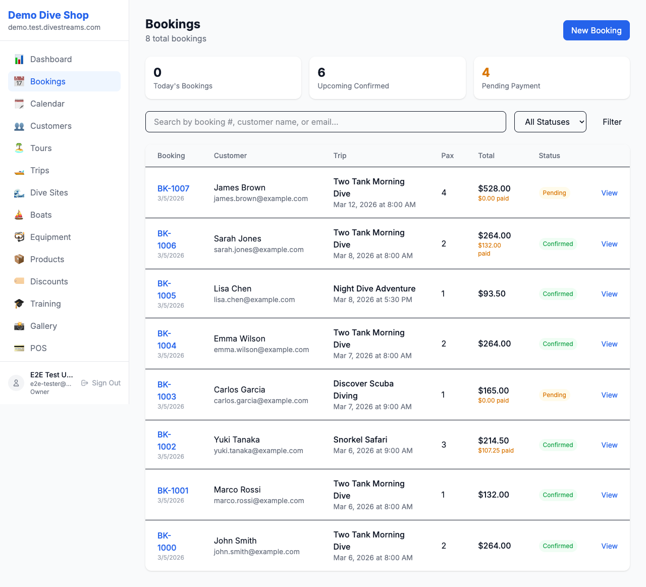 Booking Management feature screenshot